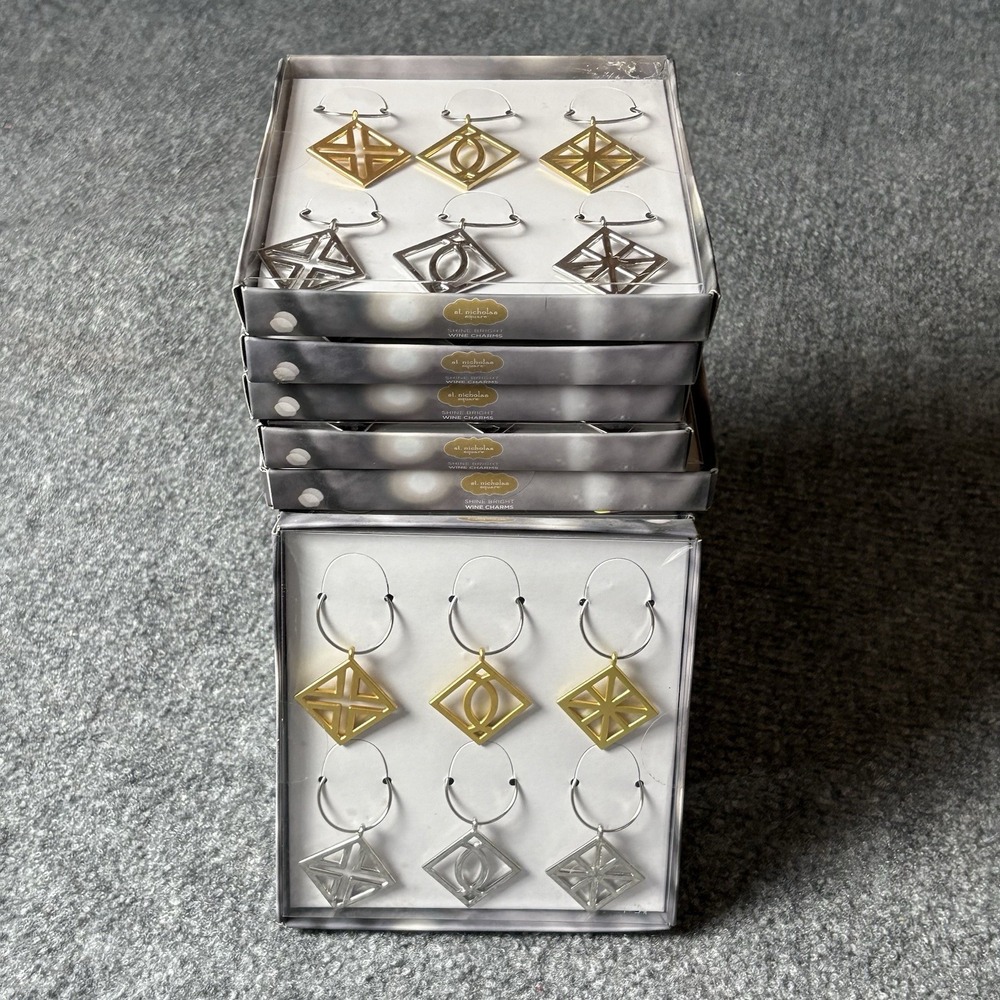 St Nicholas Square Wine Charms Lot Of 13 Sets Shine Bright‎ Gold Silver New